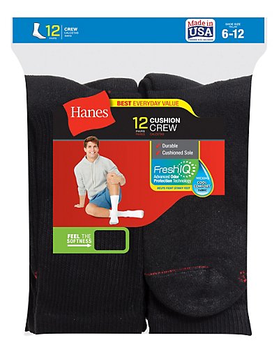 12 Pack Cushioned Crew Toe Socks - Comfort and Durability