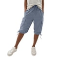 thumbnail image 1 of Hngshg Plus Size Cargo Capris for Women Bow Drawstring Solid Color Casual Pants with Pockets Summer Vacation Workout Pants, 1 of 7