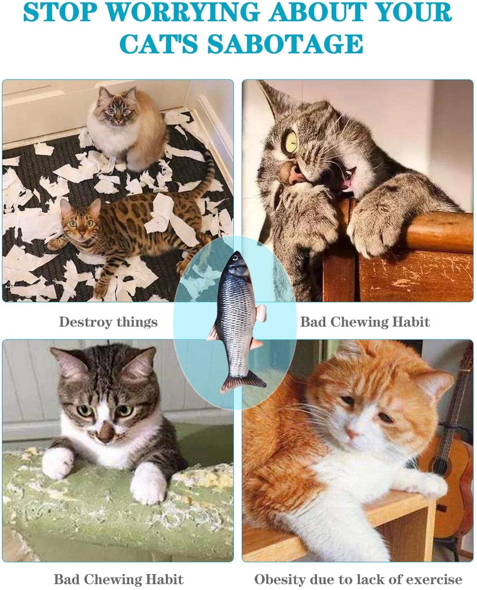 HIYUTOY Moving Fish Cat Toy Plush Interactive Cat Chew Toys for Cat Exercise Indoor Cats Interactive Flopping Fish Cat Toy Realistic Fish Cat Kicker Toys