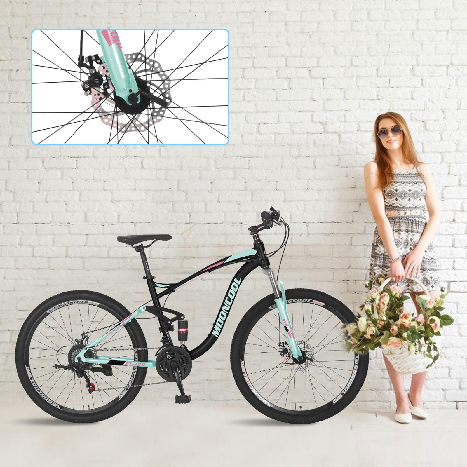 24 26 Inches Wheel Mountain Bicycles Lightweight Aluminum and Steel Frame Options MOPHOTO Mountain Bike for Mens Womens Adults 21 Speeds Disc Brake Mountain Road Bicycles