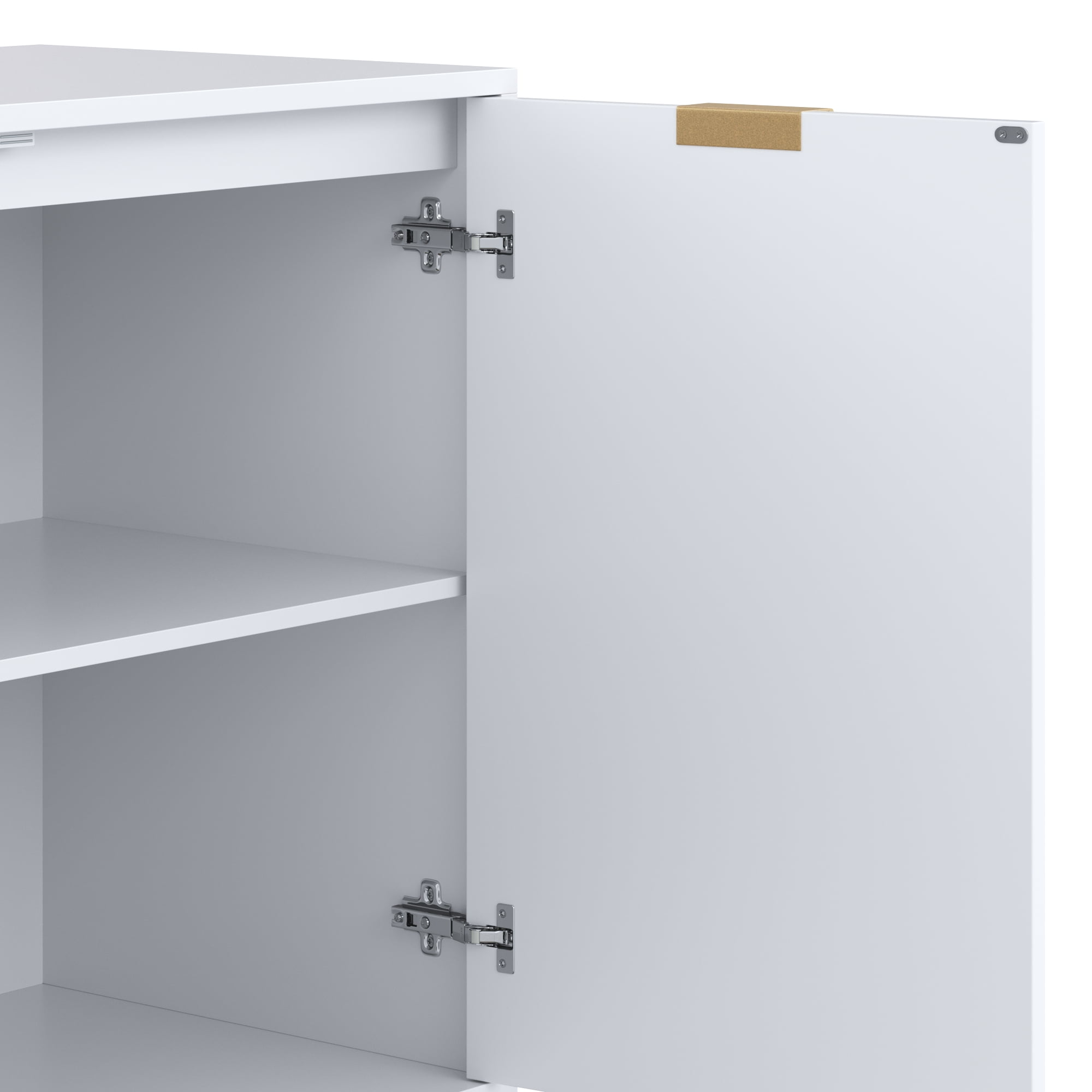Nathan James Enloe White Frame Brown Rustic Doors Gold Base Free Standing Modern Storage Cabinet for Entryway