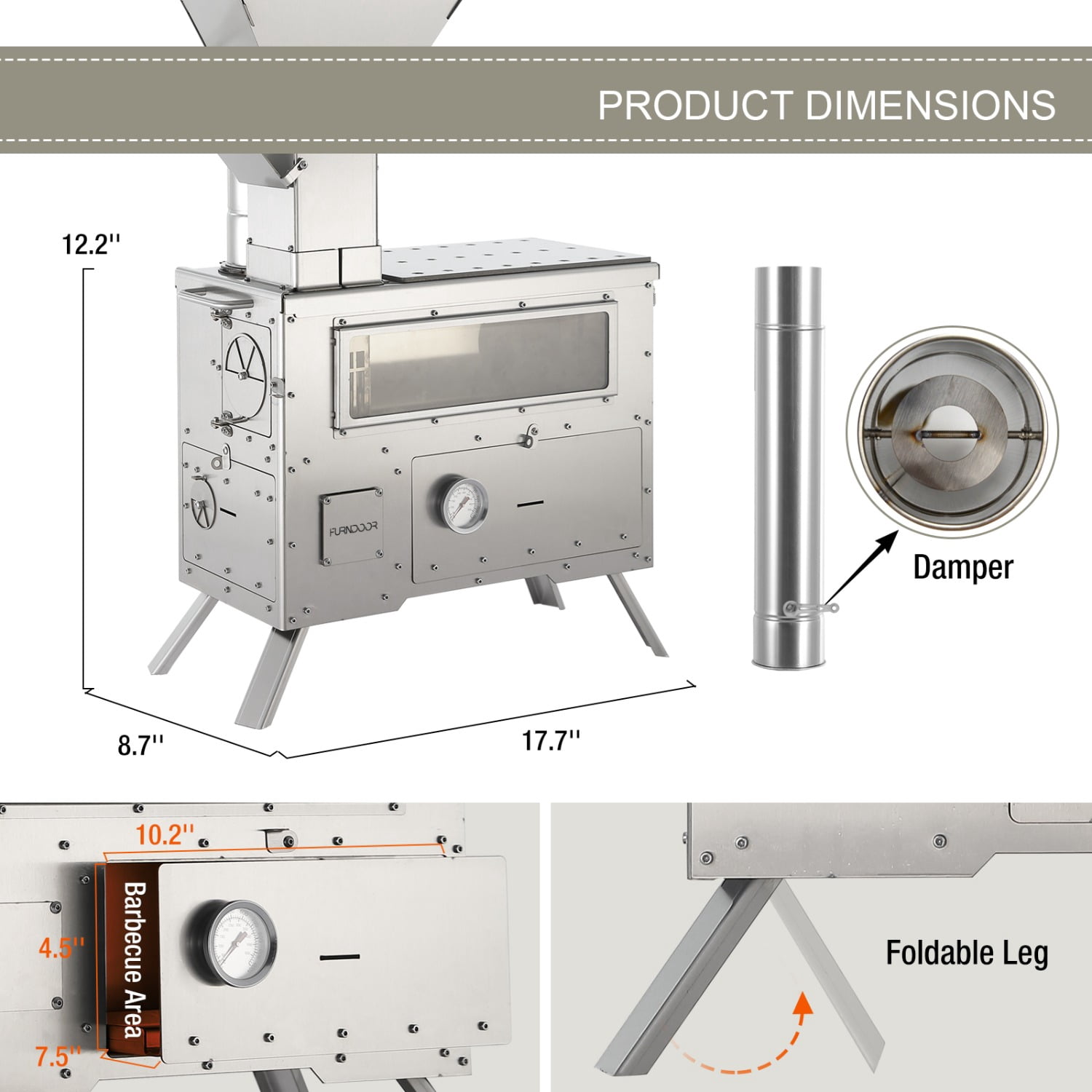 WoBurning Stove with Oven - Portable Pellet Stove with Chimney Pipes, 304 Stainless Steel Outdoor Hot Tent Camping Stove for Winter, Hunting, Cooking, Hiking,Compatible with Wood/Pellets