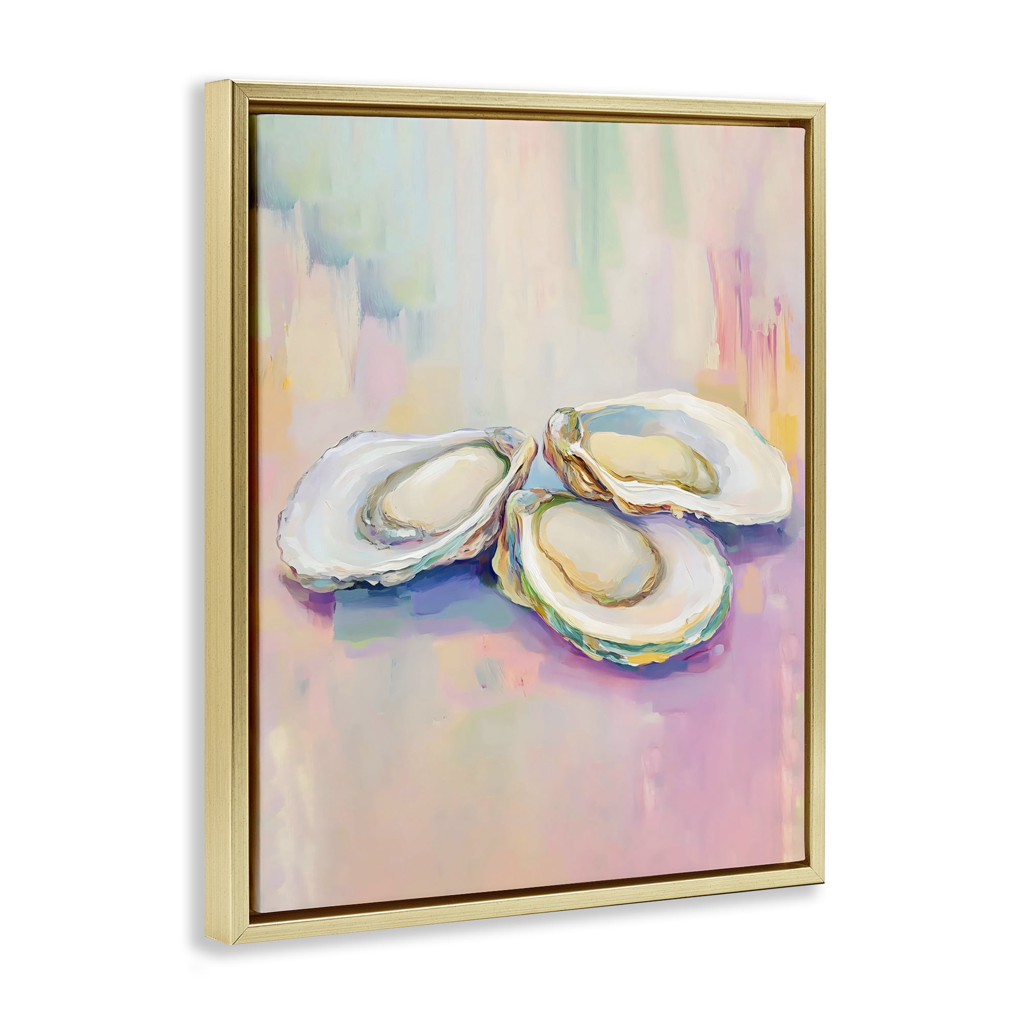 Stupell Industries Pastel Oysters Harmony Gold Framed Floater Canvas Wall Art, design by The Prints Vibe