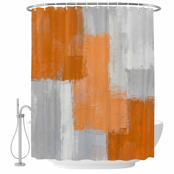 Orange Abstract Shower Curtain, Waterproof Shower Curtains for Bathroom, Grey Geometric Oil Painting Vintage Gradient Washable Fabric Bathtub Curtain Set Bath Decor with 12 Hooks Extra Long 72"x96"