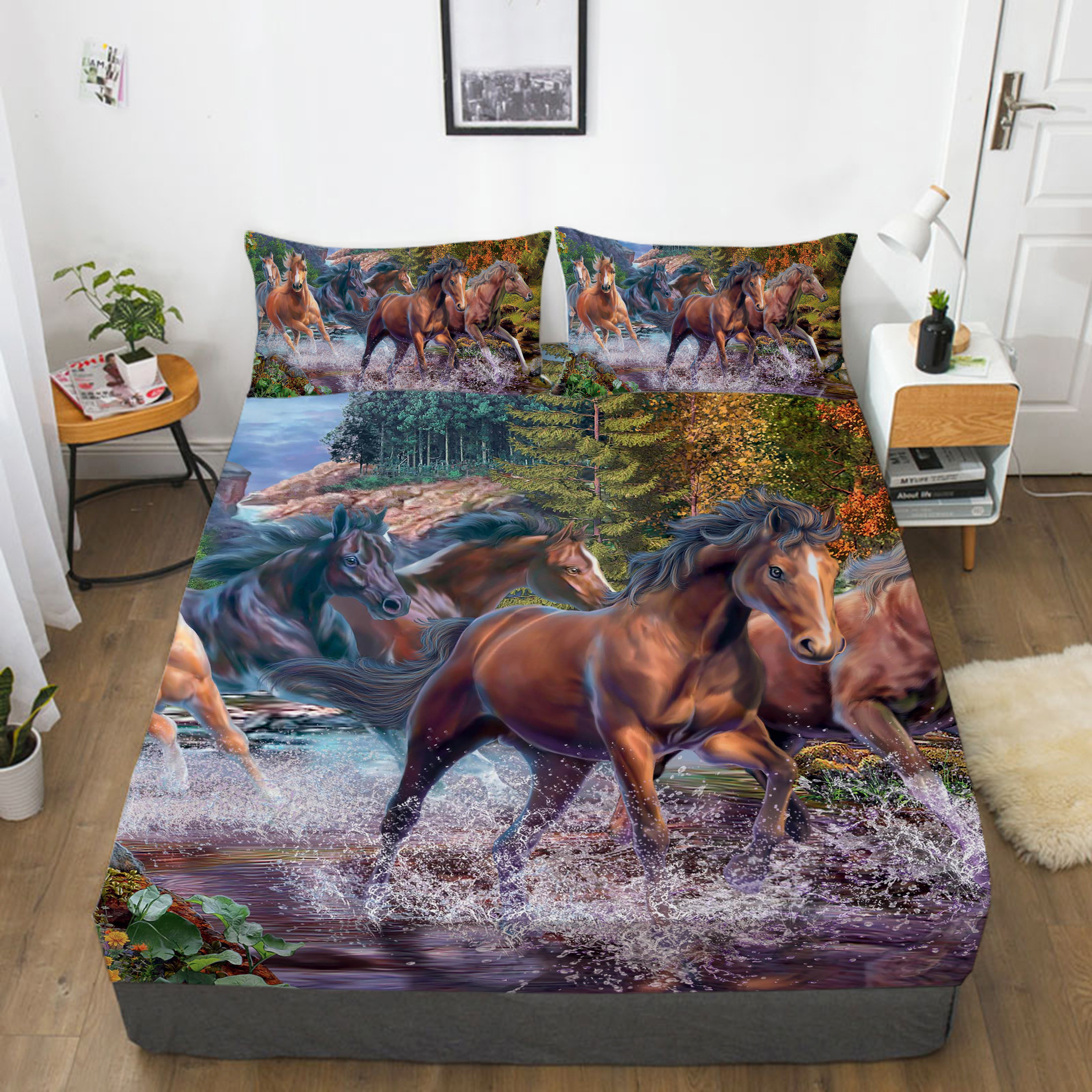 Fashionable Bedding Sheet with Pillowcase Horse Home Bedspreads