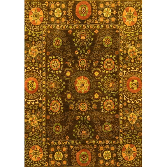 Ahgly Company Indoor Rectangle Abstract Yellow Modern Area Rugs, 3' x 5'