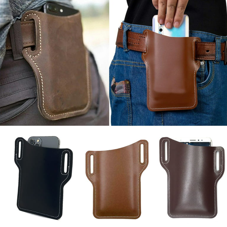 Brown Leather Cell Phone Holster Mens Belt Pouch Leather Waist Bag