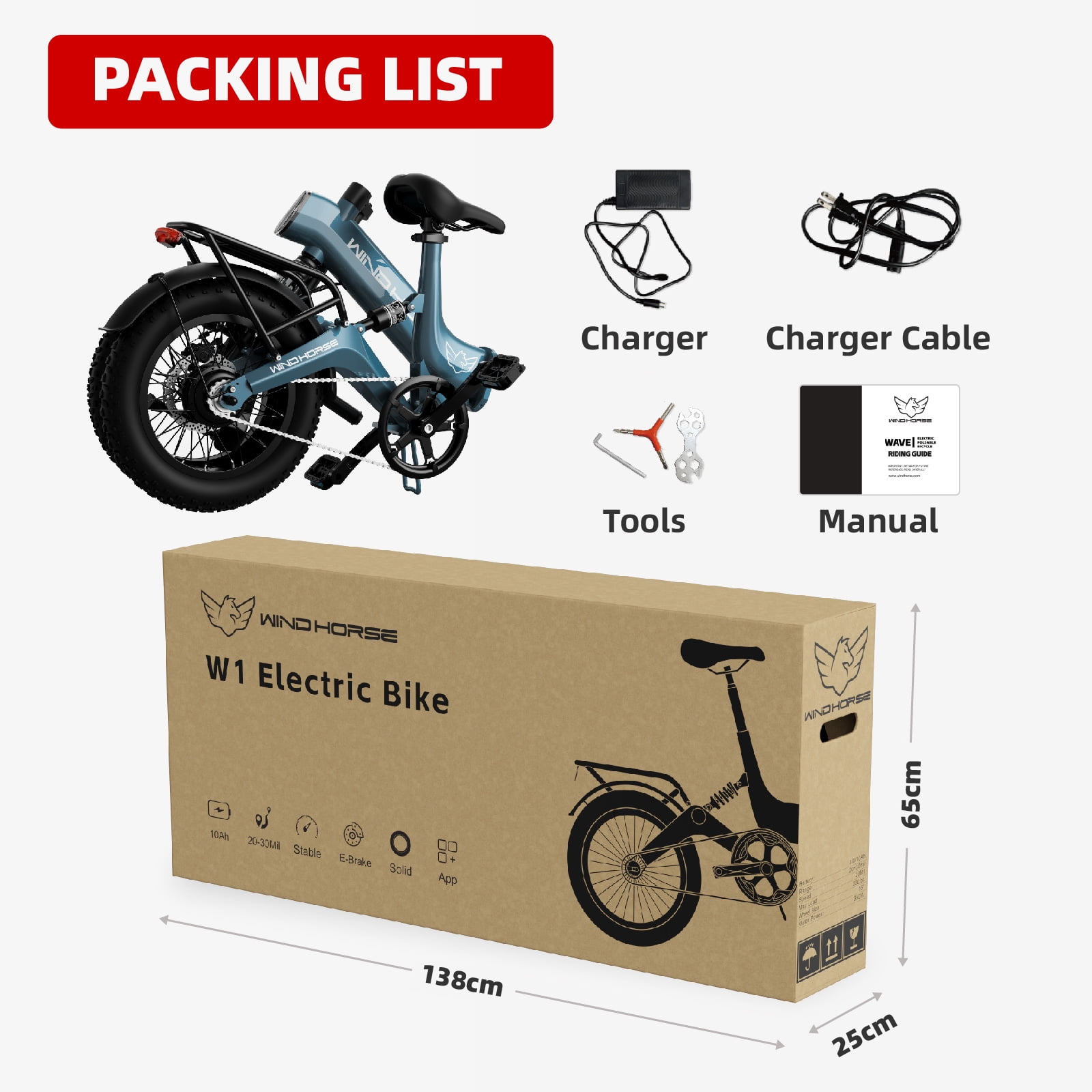 Windhorse W1-BLU City VoltRide Foldable Electric Bike for Adults (Blue)