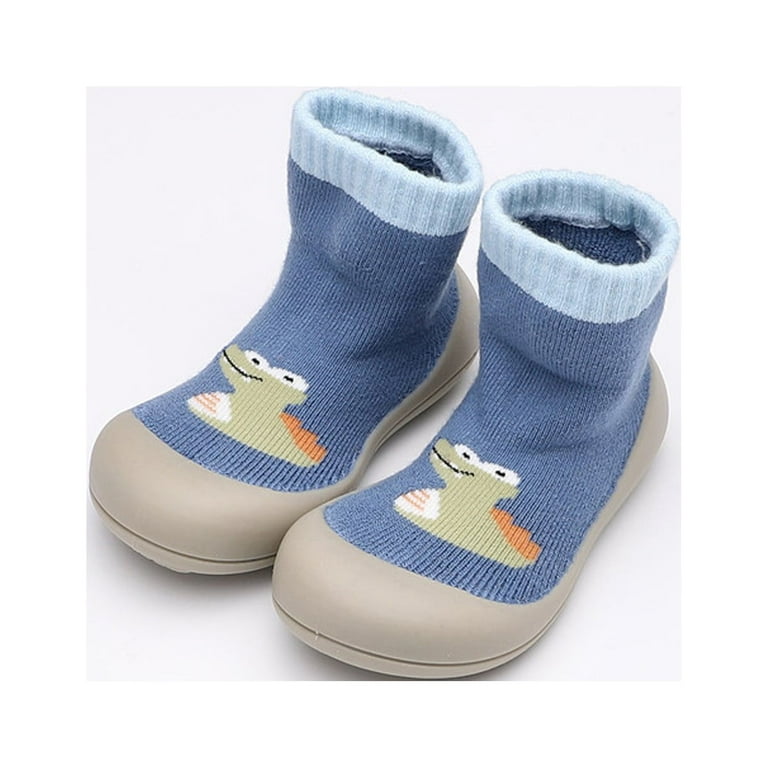 Lovskoo Baby Non Slip Grip Socks Barefoot Shoes First Walkers Toddler Boys  Breathable Kids Cartoon Thicken Indoor Toddler for 3 Months-4 Years Blue 