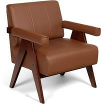 Coewske Modern Comfy Accent Chair Faux Leather Comfy Leisure Arm Chair w/ Wood Frame Home Office Brown