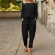 thumbnail image 1 of Trajes De 2 Piezas Conjunto de pantalones de 2 piezas de lino y algodón de manga larga para mujer, ropa diaria (negro XL) Kuymtek para Mujer Negro T L, 1 of 6