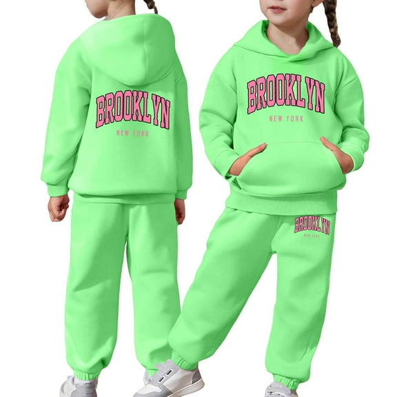shqvo Girl Clothes Graphic Print Fashion Long Sleeve Hoodie Pullover Sweatshirt Tracksuit Jogger Sweatpants Fall Winter Clothes Set for Toddler Boy