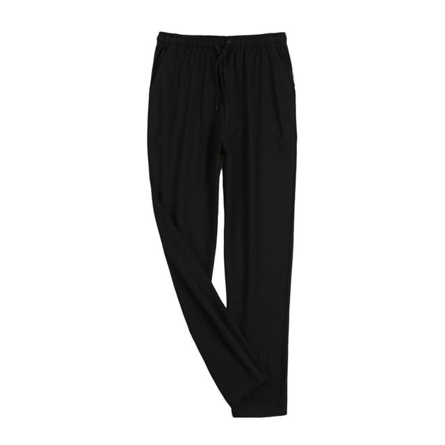 Men's Wide Leg Pajama Pants Big & Tall Long Sleeping Pants with Pocket Drawstring Loose Comfy Lounge Wear Pjs Black, L