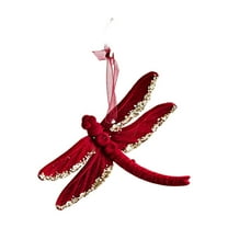 chaungfeng Christmas Wine Red Flocking Pendant, Glitter Elks Dragonflys Wreath Decoration, Christmas Tree Ornaments for Xmas Party Outdoor Indoor Decor Home Wall Windows
