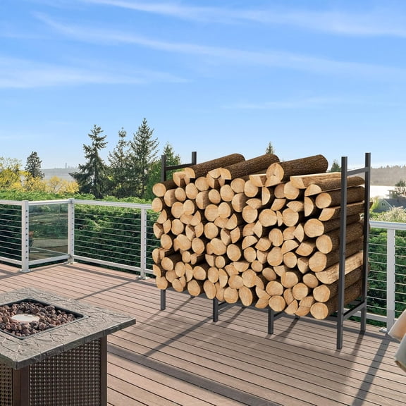Mintazer 12.7ft Heavy Duty Firewood Rack with 8 Support Legs, Indoor Outdoor Log Storage Holder for Patio Fireplace, Stable Firewood Organizer for 3/4 Cord of Firewood, Black