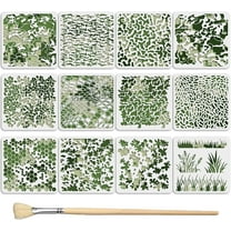 12PCS Camo Stencils for Spray Paint 12 x 12 Inch Camouflage Pattern Stencils with Brushes Grass Pattern Stencil Reusable Camo Stencil for Painting Wood Boat DIY Crafts Spray Painta