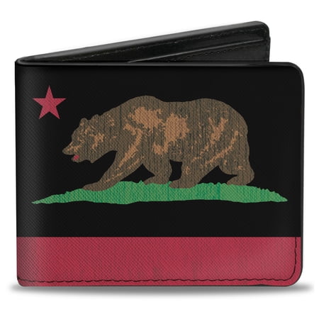 Buckle-Down Wallet, Bifold, California Flag Bear Weathered Black, Vegan Leather