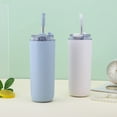 thumbnail image 5 of Straw Double-Layer Stainless Steel Portable Flip-Top Thermos Cup White, 5 of 9
