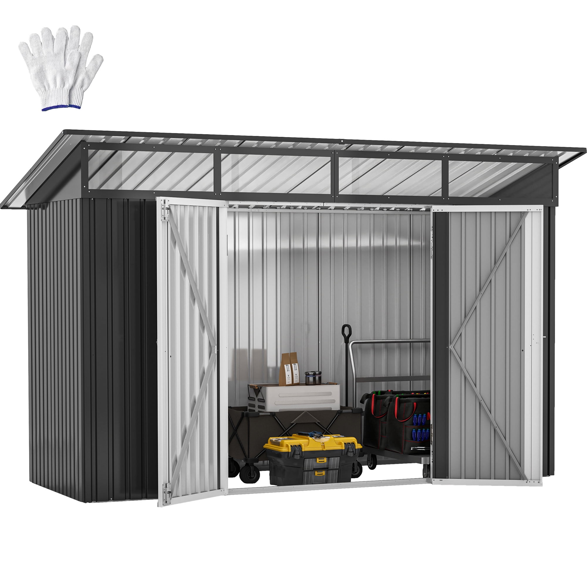 Dextrus 8.5x3.5 FT Outdoor Storage Shed with Acrylic Windows, Secure Access Lock for Bike Garden Patio Dark Gray