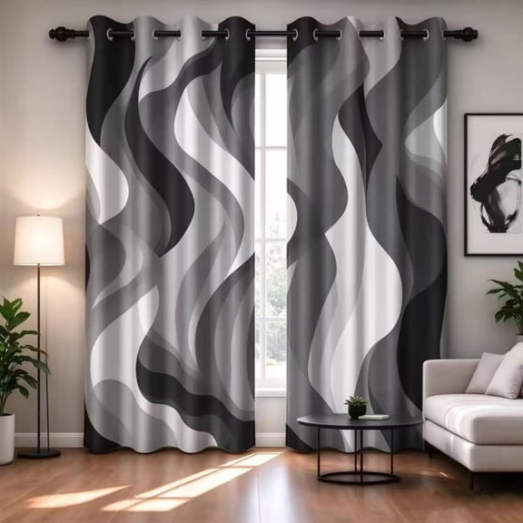 DaShan Black White Grey Blackout Window Curtains for Living Room,Thermal Insulated Curtains,52x84 Inch,Set of 2