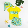 thumbnail image 5 of Boys Swimsuit Beachwear Short Sleeve Rash Guard Tops Coconut Letter Print Swim Trunks Cap Three Piece Swimwear Clothes, 5 of 9