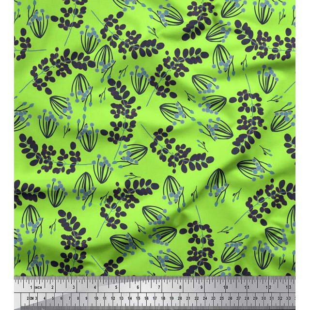Soimoi Toile de Coton Vert Feuilles Artistiques Tissu Imprimé 1 Yard 56 Inch Wide