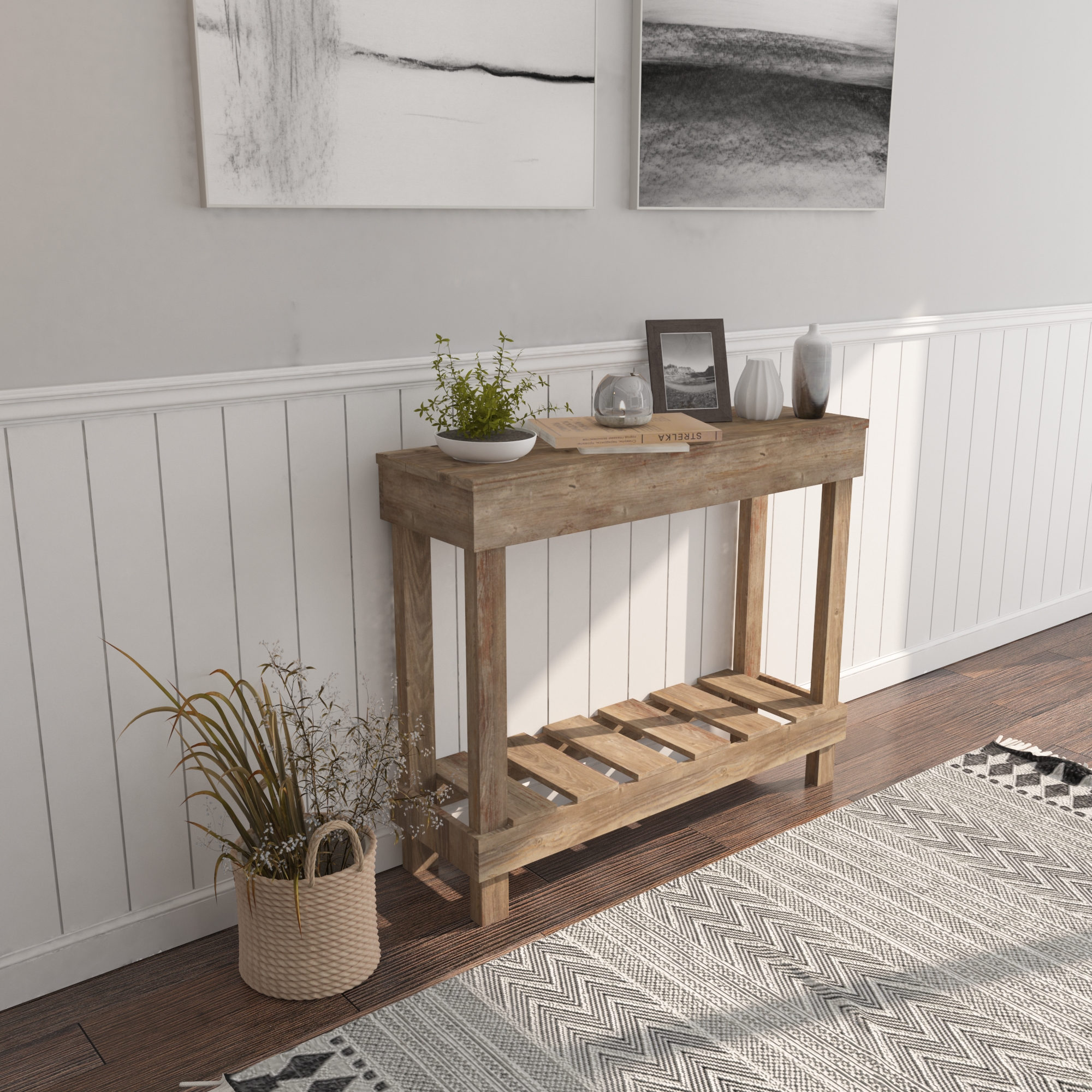 Woven Paths Farmhouse Rustic Wood Small Entryway or Living Room Sofa Table, Brown - image 3 of 4