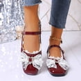 thumbnail image 4 of Women's Fashion Mary Jane Flats Square Toe with Bow Detail and Adjustable Buckle Strap Comfortable Casual Ballet Shoes Red 5.5, 4 of 7