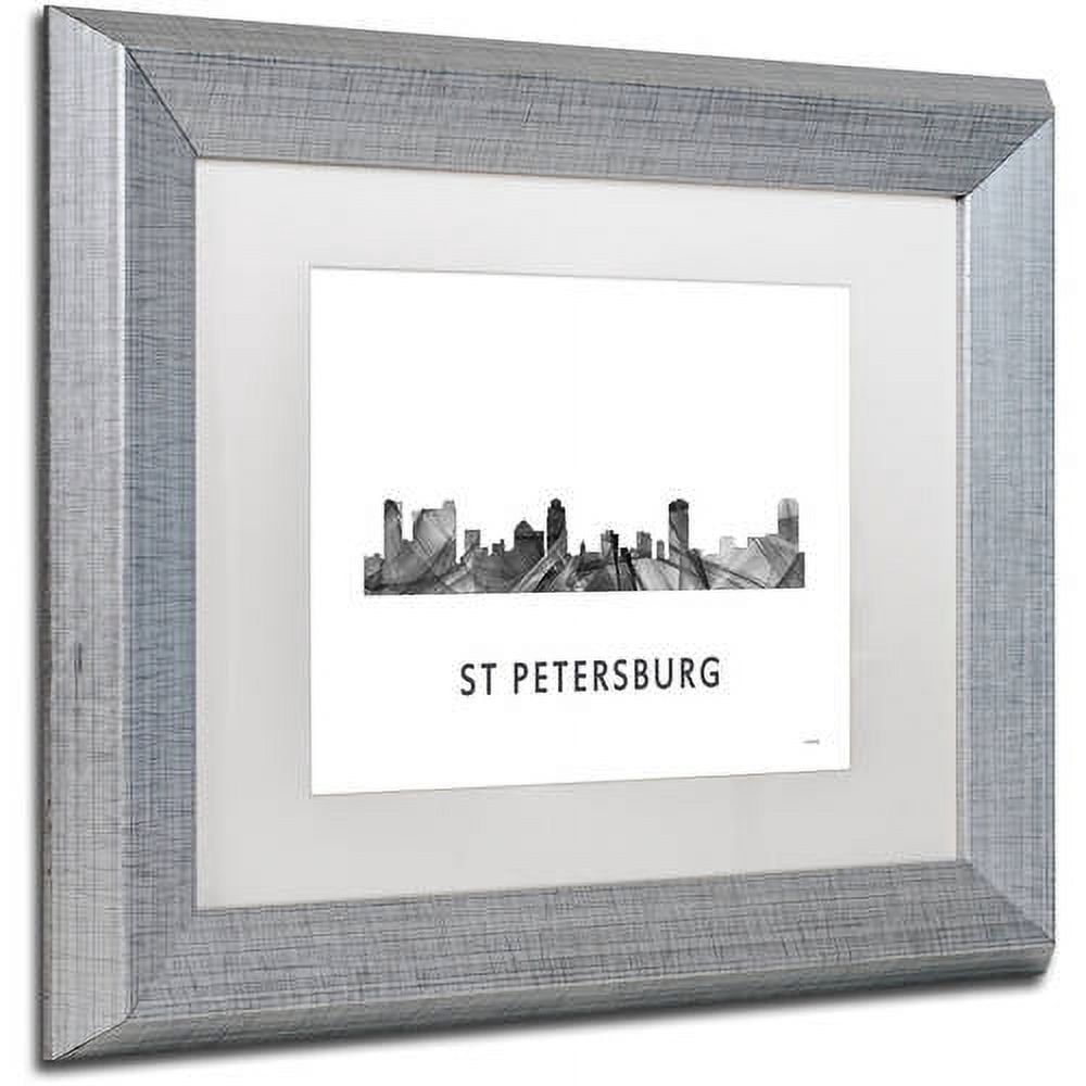 Trademark Fine Art 'St Petersburg FL Skyline WB-BW' Canvas Art by Marlene Watson, White Matte, Silver Frame