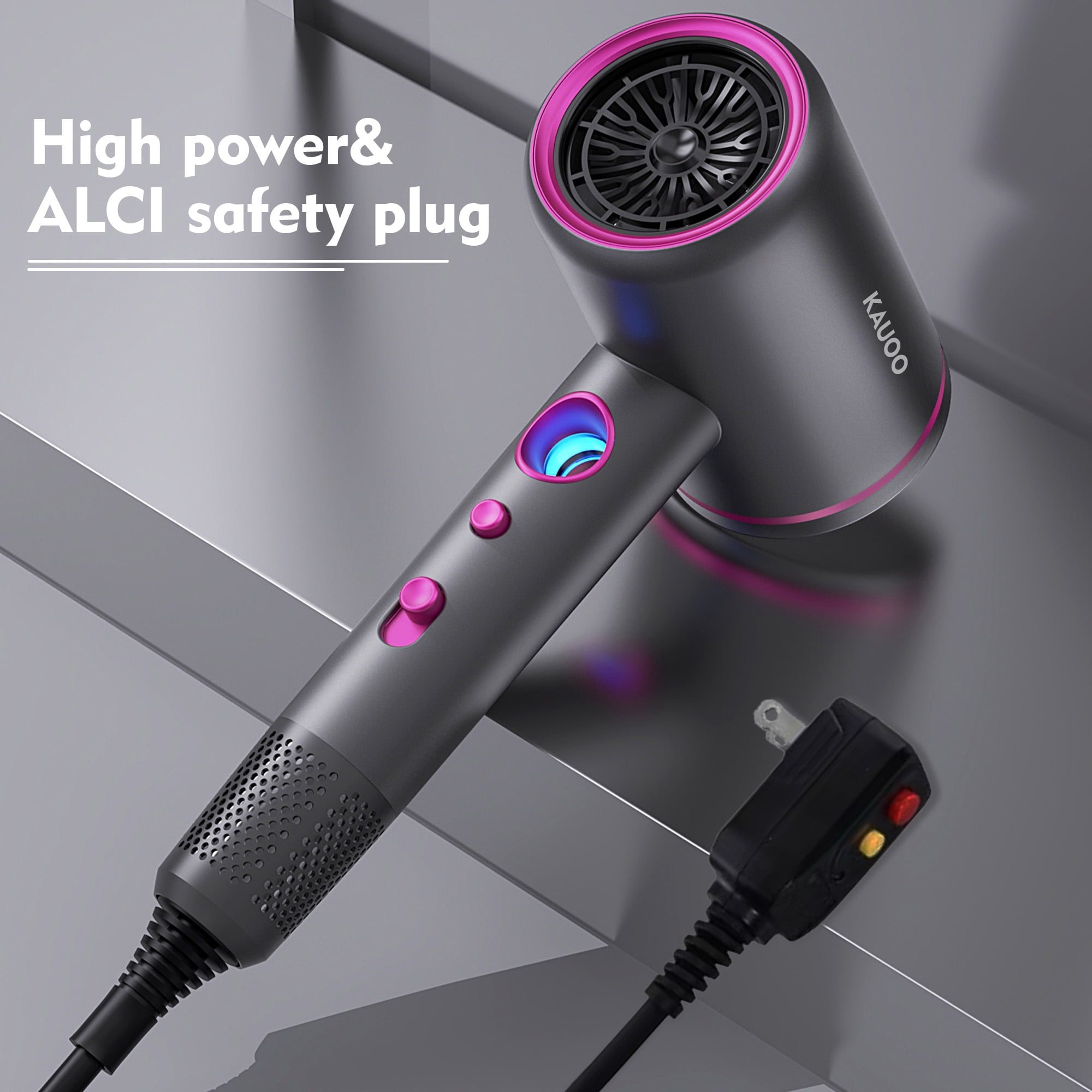 Kauoo Hair Dryer with Diffuser, 1800W Professional Ionic Blow Dryer for Hair Care,Fast Drying Hairdryer, Gray, Gift for Christmas Day