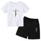 thumbnail image 3 of Conjunto de 2 piezas de camiseta y pantalones cortos informales con estampado de letras para niños y adolescentes a la moda para verano, 3 of 5