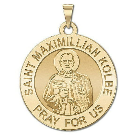 Saint Maximillian Kolbe Religious Medal  - 1 inch Size of a Quarter in Solid 14K Yellow Gold