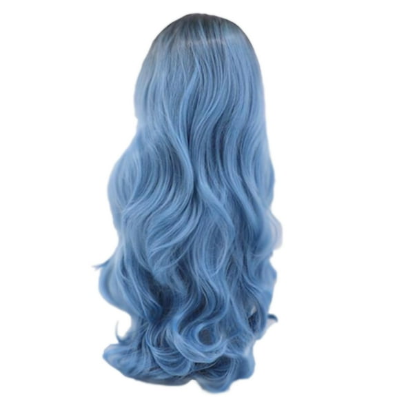 Wig with Bangs, Wigs for Women, Women's Curly Long Hair Black Bule Gradient Inner Buckle Wig