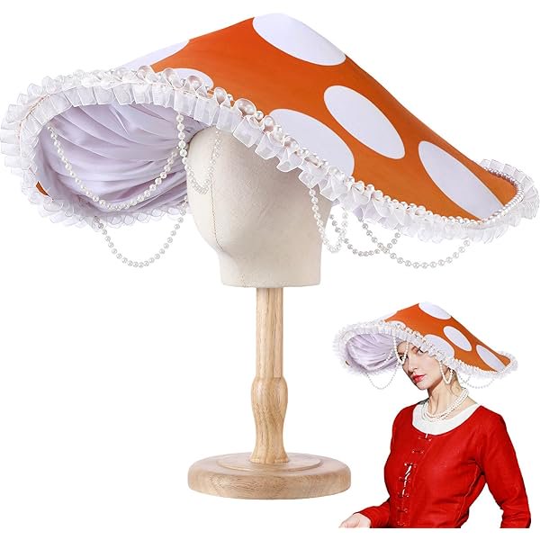 wonima02 Mushroom Hat Renaissance Medieval Costume Cosplay Halloween Victorian Fairy Accessories with Bead Lace Brim Cap