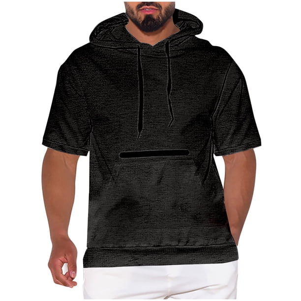pstuiky camisetas camisas para hombre, Blusa con capucha de manga corta y bolsillos de color liso para hombre ropa de hombre m