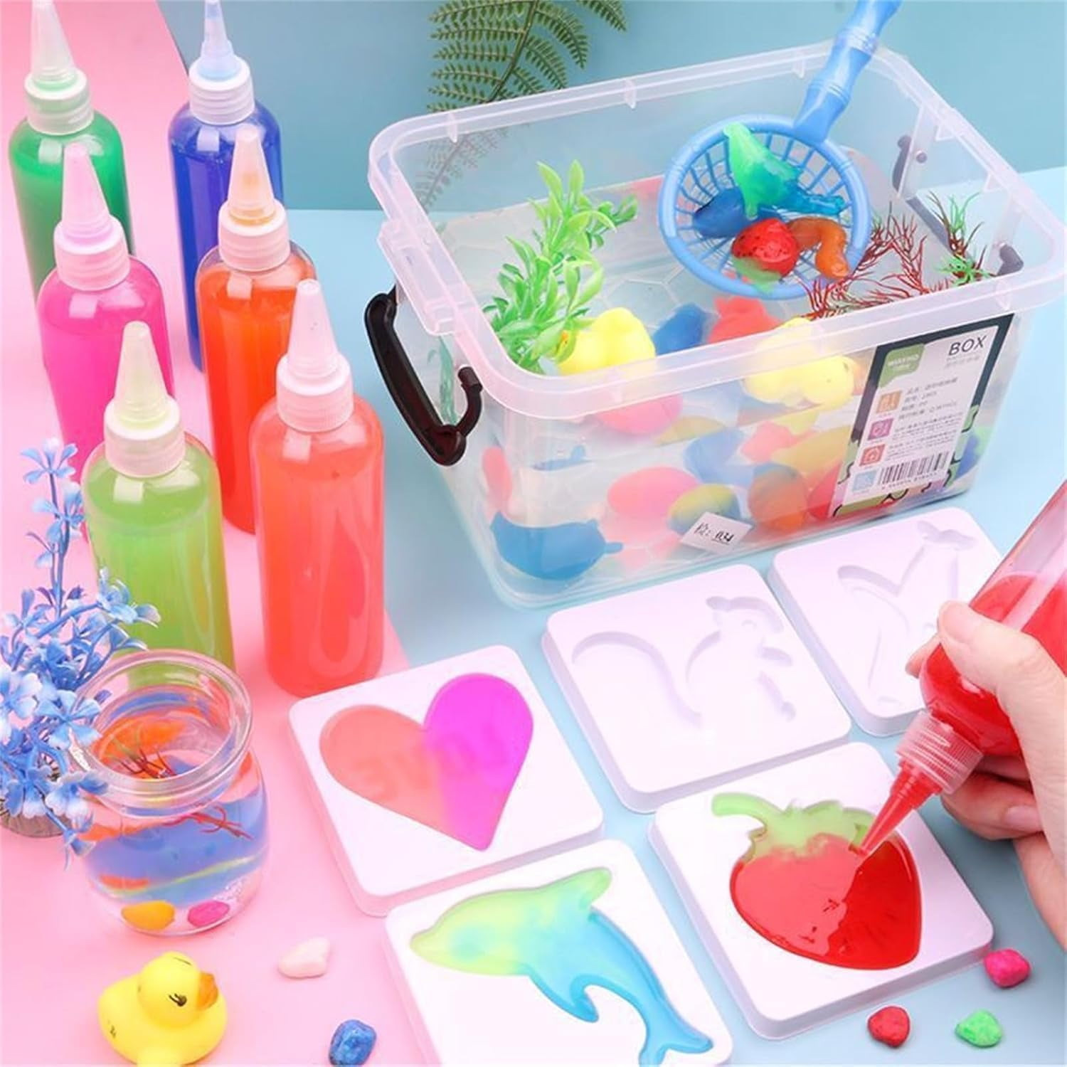 Magic Water Elf Toy Kit,Magic Water Kit,Creative Magic Water Toy Creation Kit,Handmade Glow Color Water Animal Set Water Gel Kit with Magic Gels and Sea Creature Molds for Kids