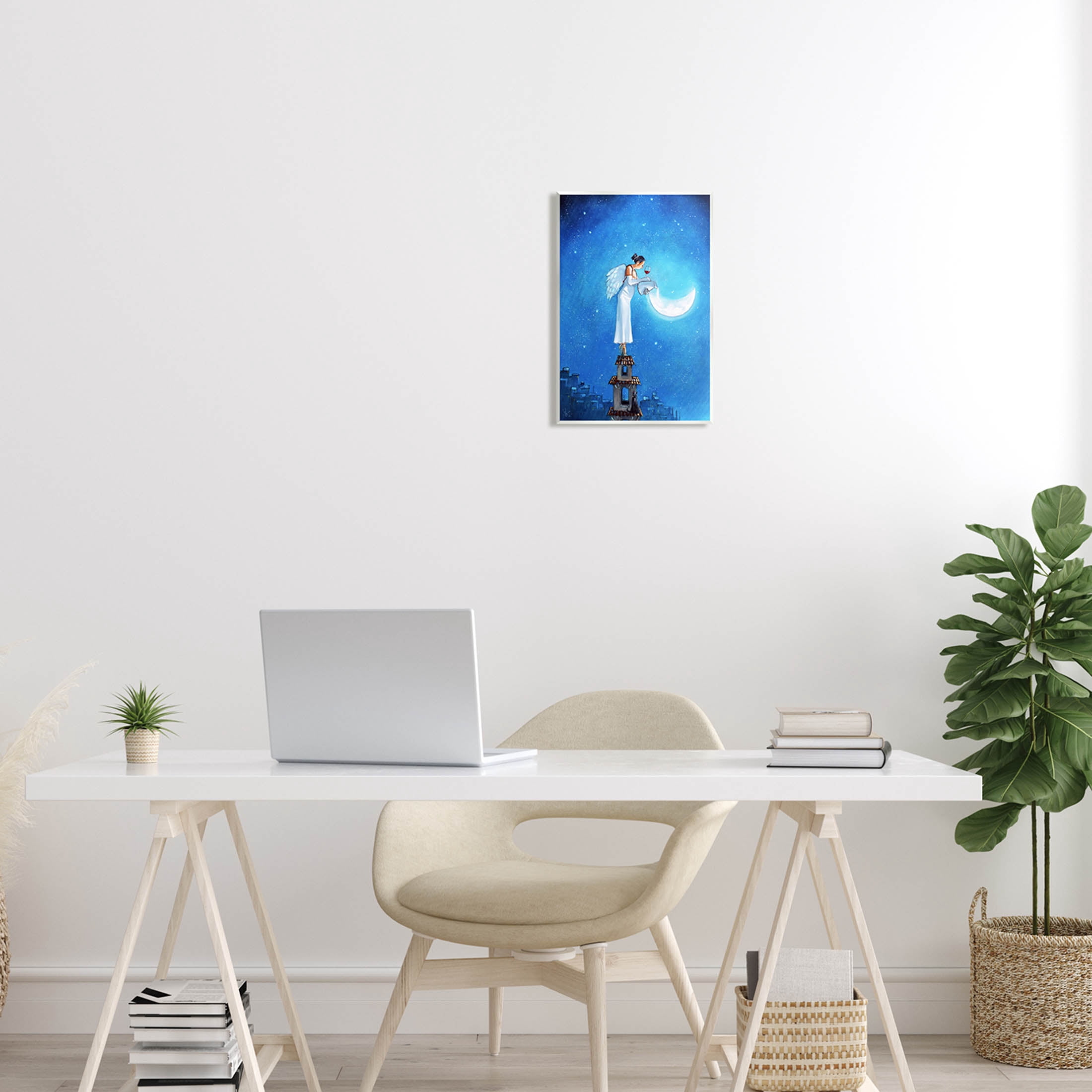 Angel Pouring Moon Cityscape Landscape Painting Unframed Art Print Wall Art
