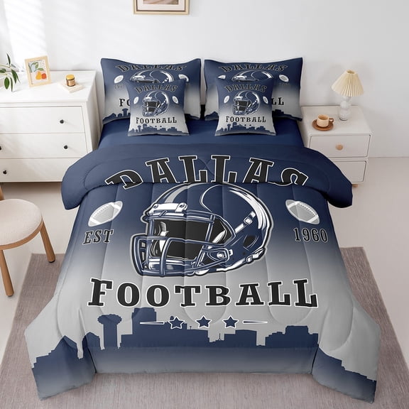 jejeloiu Rugby City Silhouette Twin Bedding Sets,7-Piece,Sports Theme Bedding Comforter Set,Htlanta Sheet Sets For Boys,Ultra Soft Bedroom Decor Reversible
