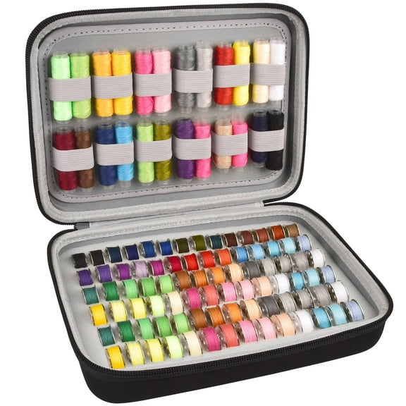 Fleurvie Bobbins Thread Organizer Box Holds 84pcs Bobbins and 24pcs Sewing Thread Spools, Black Box Only