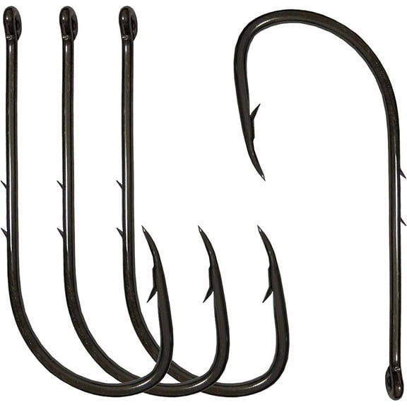 Barbed Baitholder Fishing Hooks Set 50PCS Long Fishing Shank Fishing Hook Bait Holder Hooks Saltwater Size 1# 6/0 High Carbon Steel Offset Jig Fish Hooks Kit (3/0)