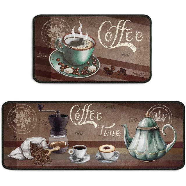 2 Piece Coffee Kitchen Decor Rug Set, Home Kitchen Sink Rugs and Mats