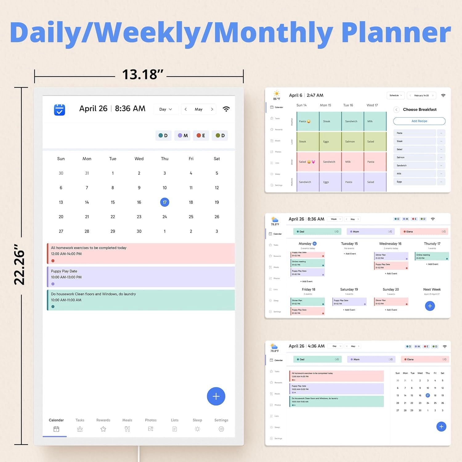 24 Inch Digital Calendar, Electronic Wall Calendar Chore Chart for Family Seamless Planner-White