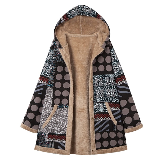 Abrigo de talla grande para mujer Abrigo con capucha y forro de piel sintética mullida Eccomum Gris/4XL