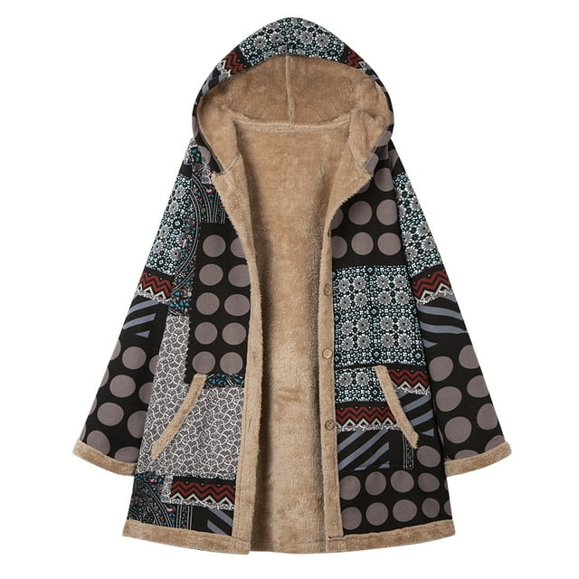 Abrigo de talla grande para mujer Abrigo con capucha y forro de piel sintética mullida Chaqueta de i Abody Extragrande