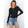thumbnail image 2 of Camiseta ANRABESS de corte ajustado, tejido acanalado, manga larga, negra, talla S, 2 of 6