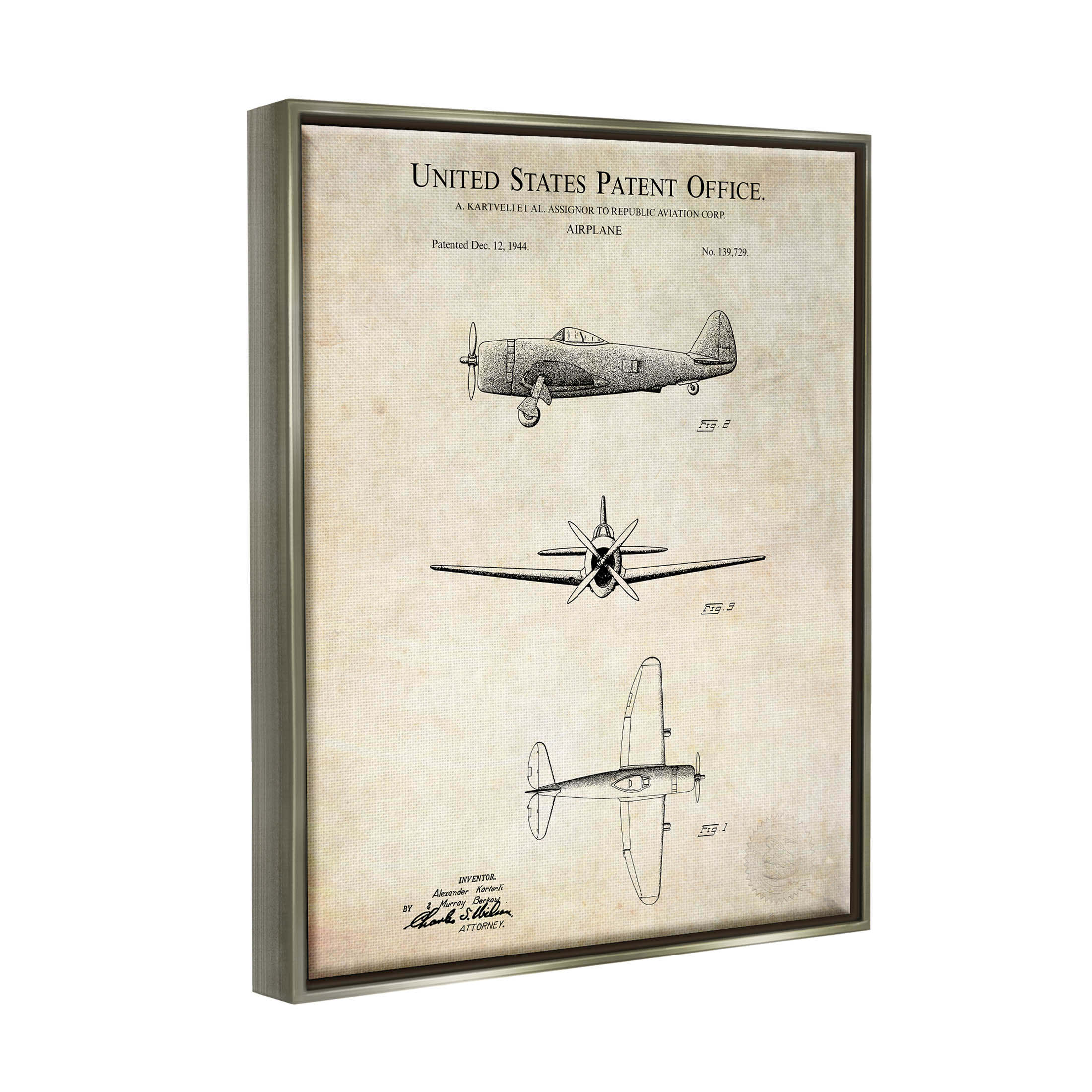 Stupell Industries Vintage Aircraft Diagram Chart Graphic Art Luster Gray Floating Framed Canvas Print Wall Art, Design by Karl Hronek