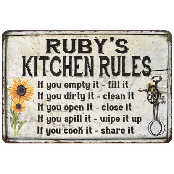 Ruby's Kitchen Rules Chic Sign Vintage Decor 8x12 Metal Sign 108120032093