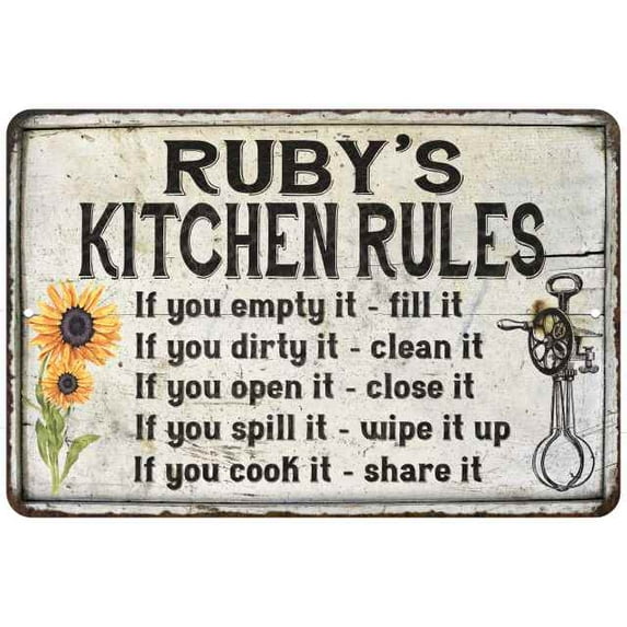 Ruby's Kitchen Rules Chic Sign Vintage Decor 16 x 24 Matte Finish Metal 116240032093