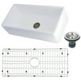 thumbnail image 6 of Gourmetier KGKFA361810BC Arcticstone 36-Inch Solid Surface White Stone Apron-Front Single Bowl Farmhouse Kitchen Sink with Strainer and Grid in Matte White/Brushed, 6 of 7