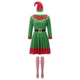 thumbnail image 1 of Diconna Femmes Noël Elf Costumes Robes avec Ceinture Bas Rayés et Ensemble de Chapeaux pour Cosplay Jeu de Rôle Tenues de Fête, 1 of 9